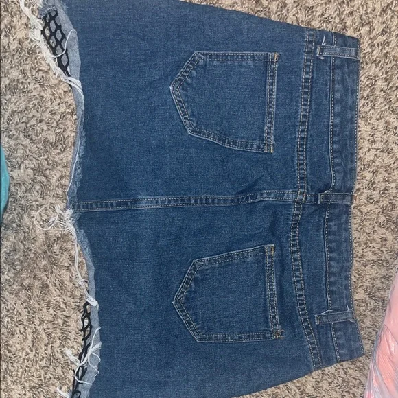 Distressed Denim Skirt with Fishnet Detail - Picture 3 of 4